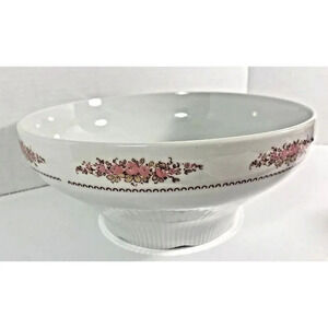 JL Menau Serving Bowl German Democratic Republic White with Pink Floral